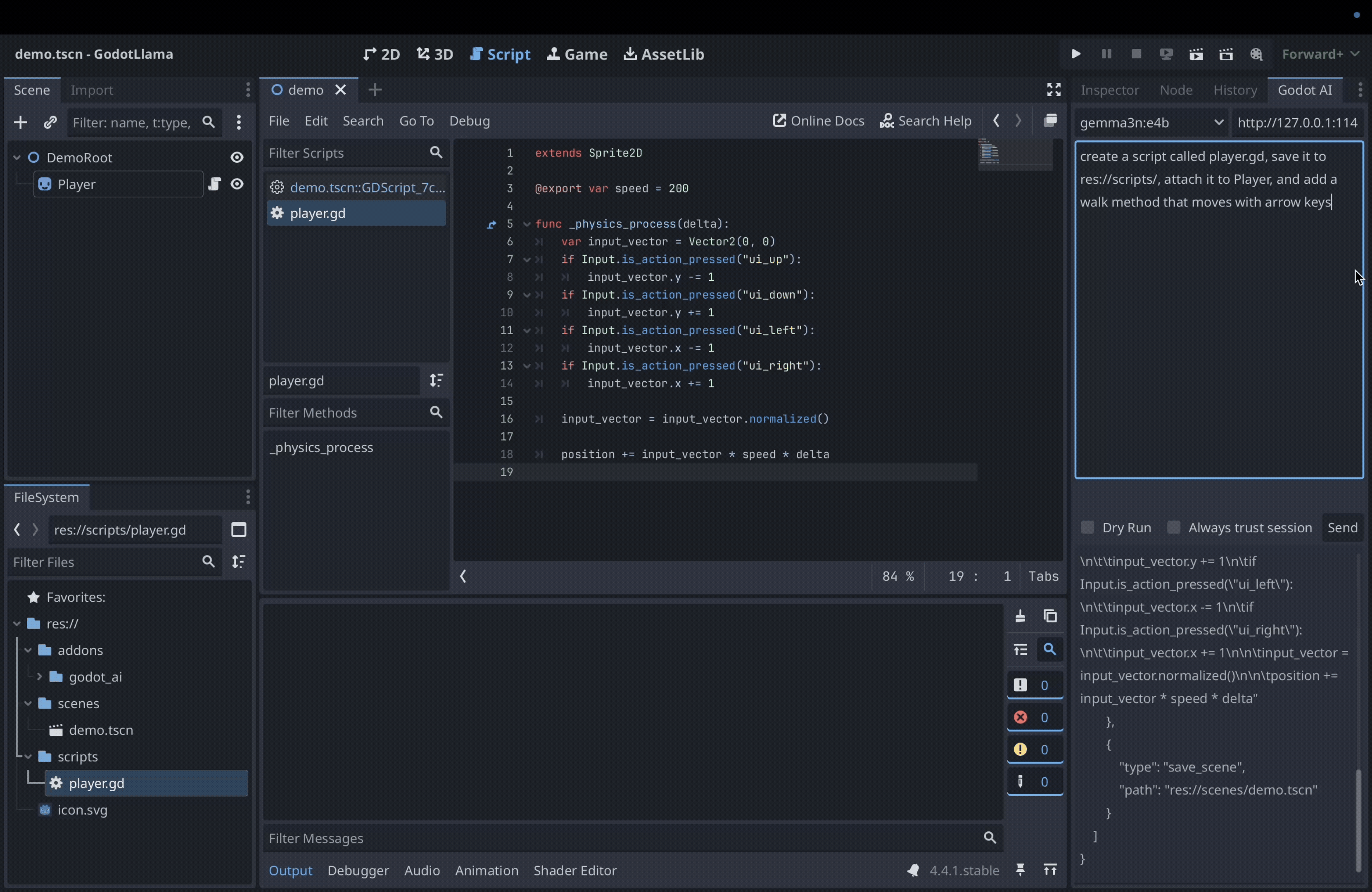 DreamAiri building a game inside the Godot editor